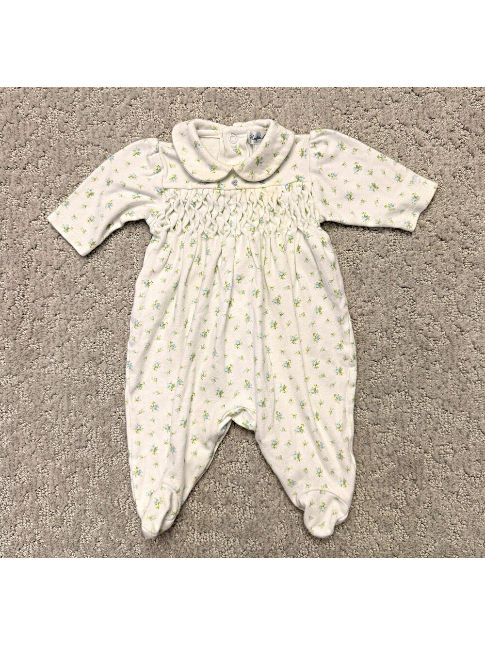 Ralph Lauren Baby Floral Smocked Footed Sleeper One Piece 0-3M Cotton